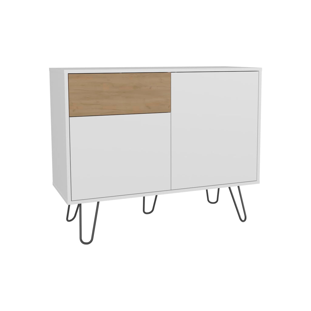 White Console Table with Two Cabinets, One Drawer and Four Shelves H16078