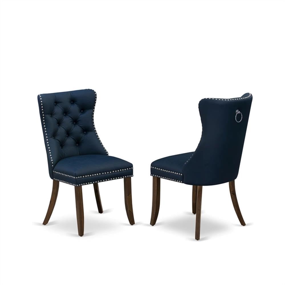 9-Piece Acacia Wood Dining Set with Navy Blue Faux Leather Chairs S86027