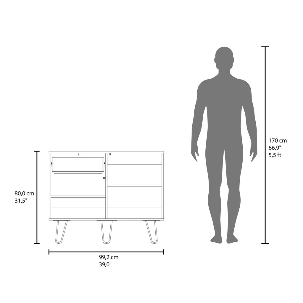 White Console Table with Two Cabinets, One Drawer and Four Shelves H16078