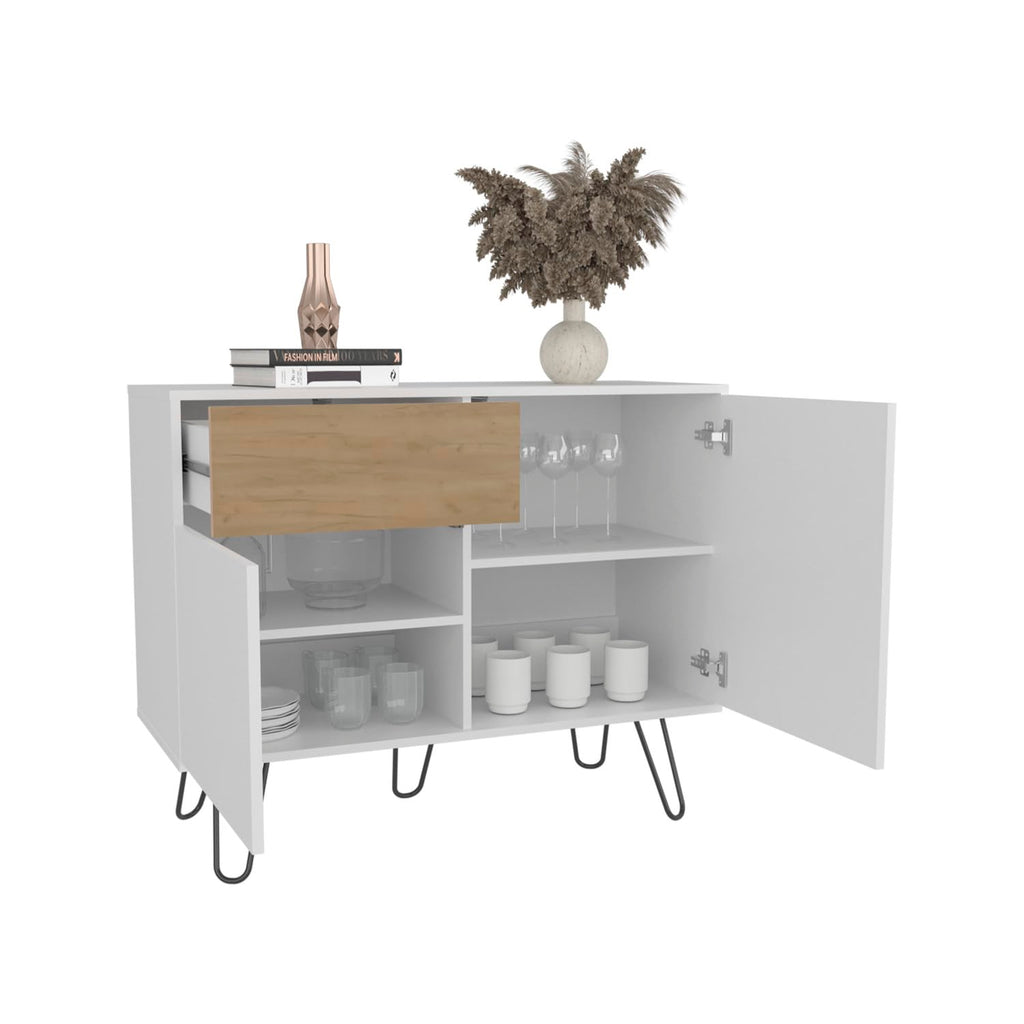 White Console Table with Two Cabinets, One Drawer and Four Shelves H16078