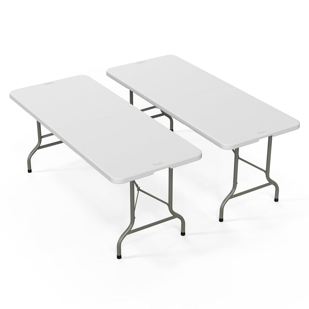 White 6-Foot Portable Plastic Folding Table 2 Pack Q241