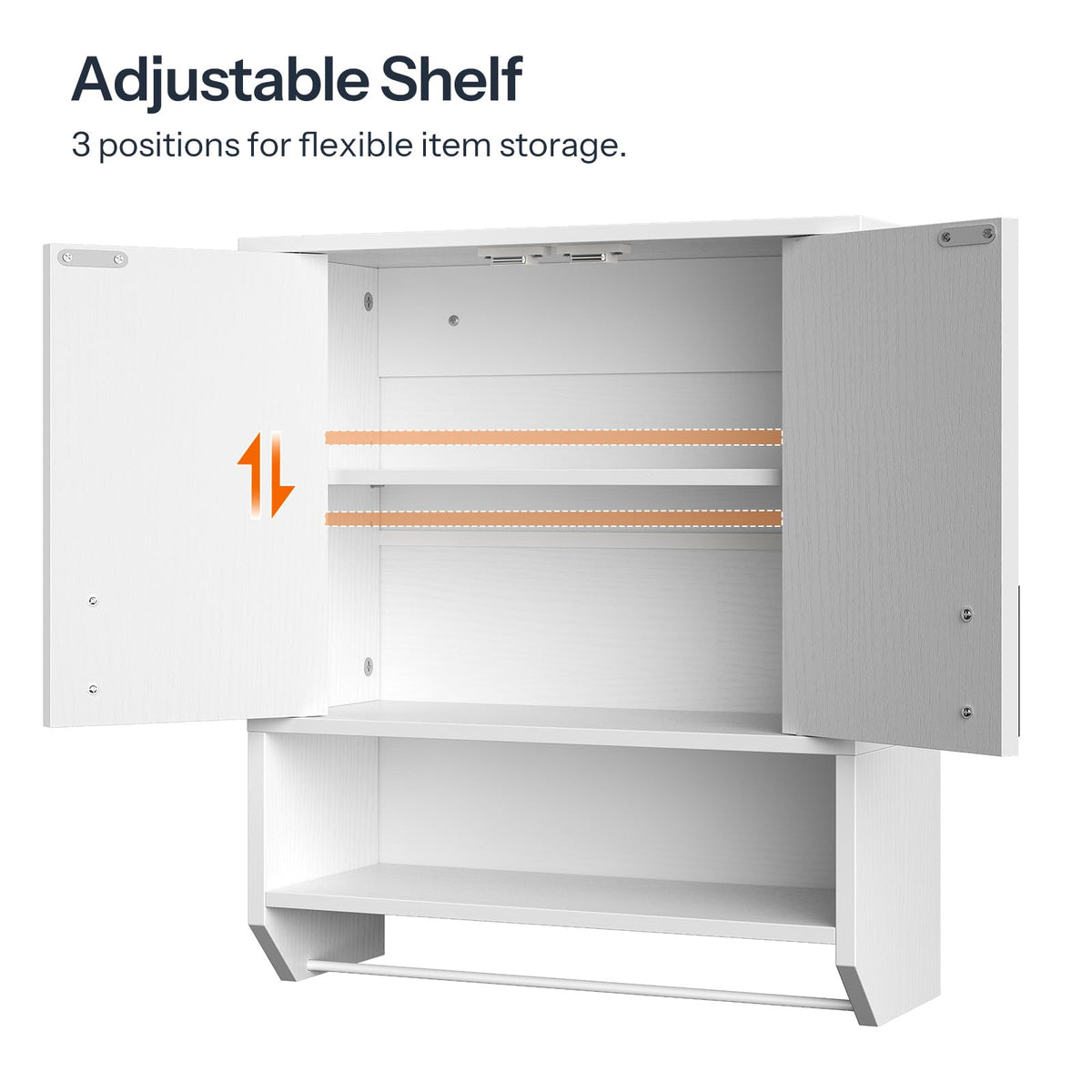 White Fluted Bathroom Wall Cabinet with Towel Rack M8240