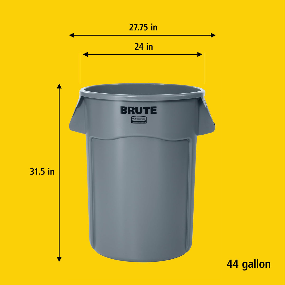 44-Gallon Gray Heavy-Duty Round Trash Container E960