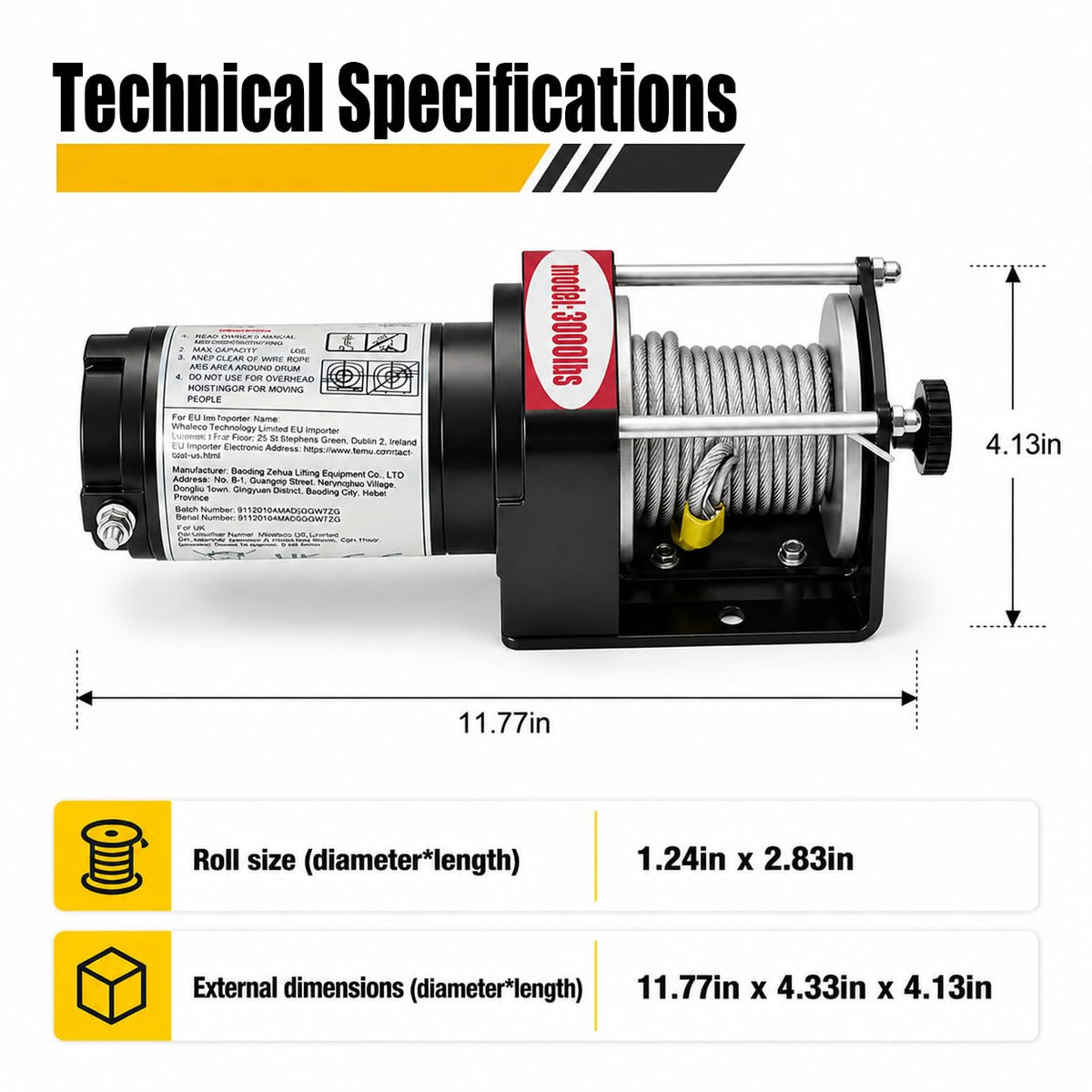 12V DC Electric Winch with Steel Cable O183