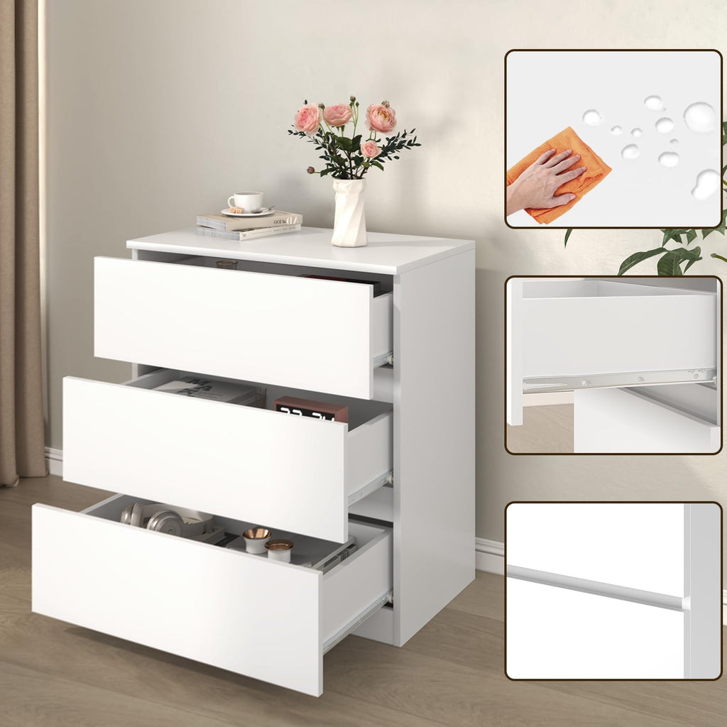 White 3 Drawer Wood Dresser P334