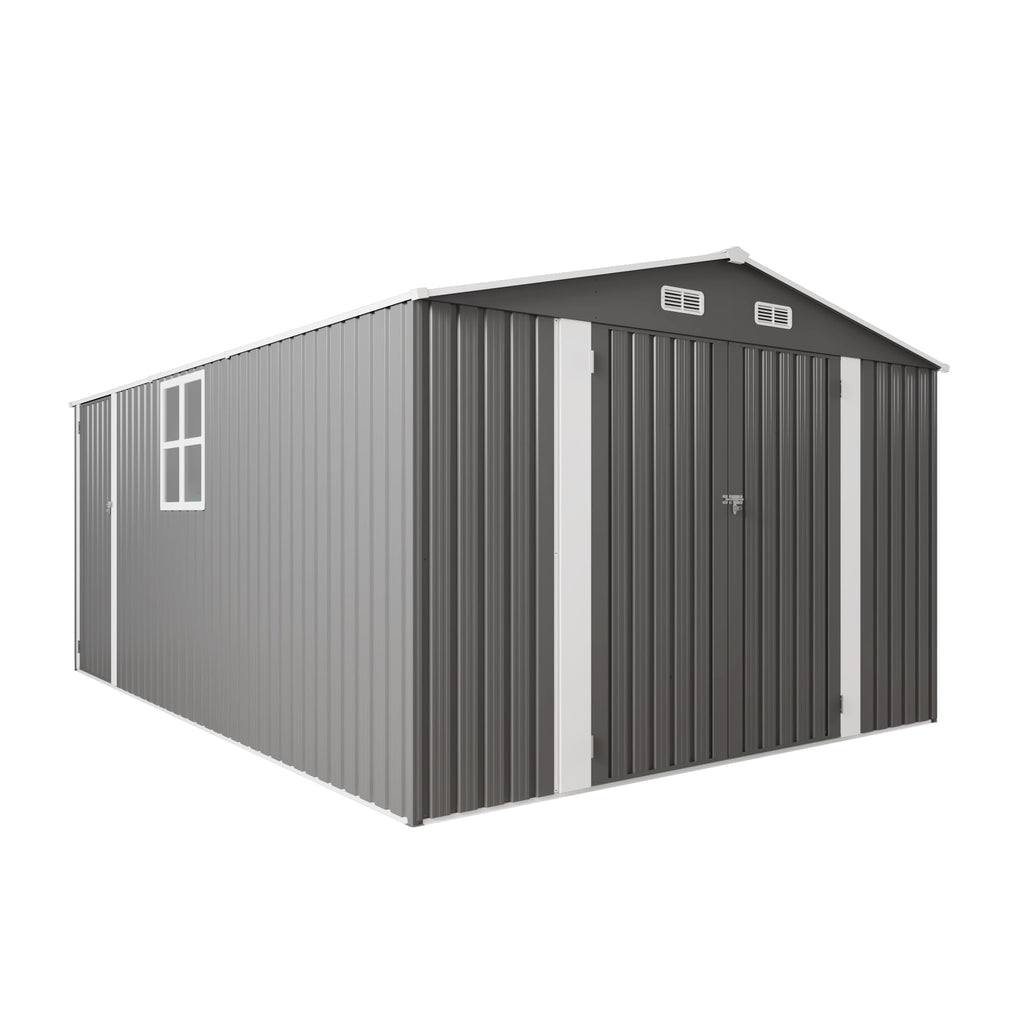 10x14x6.7FT Galvanized Steel Outdoor Storage Shed with Lockable Door & Window T303