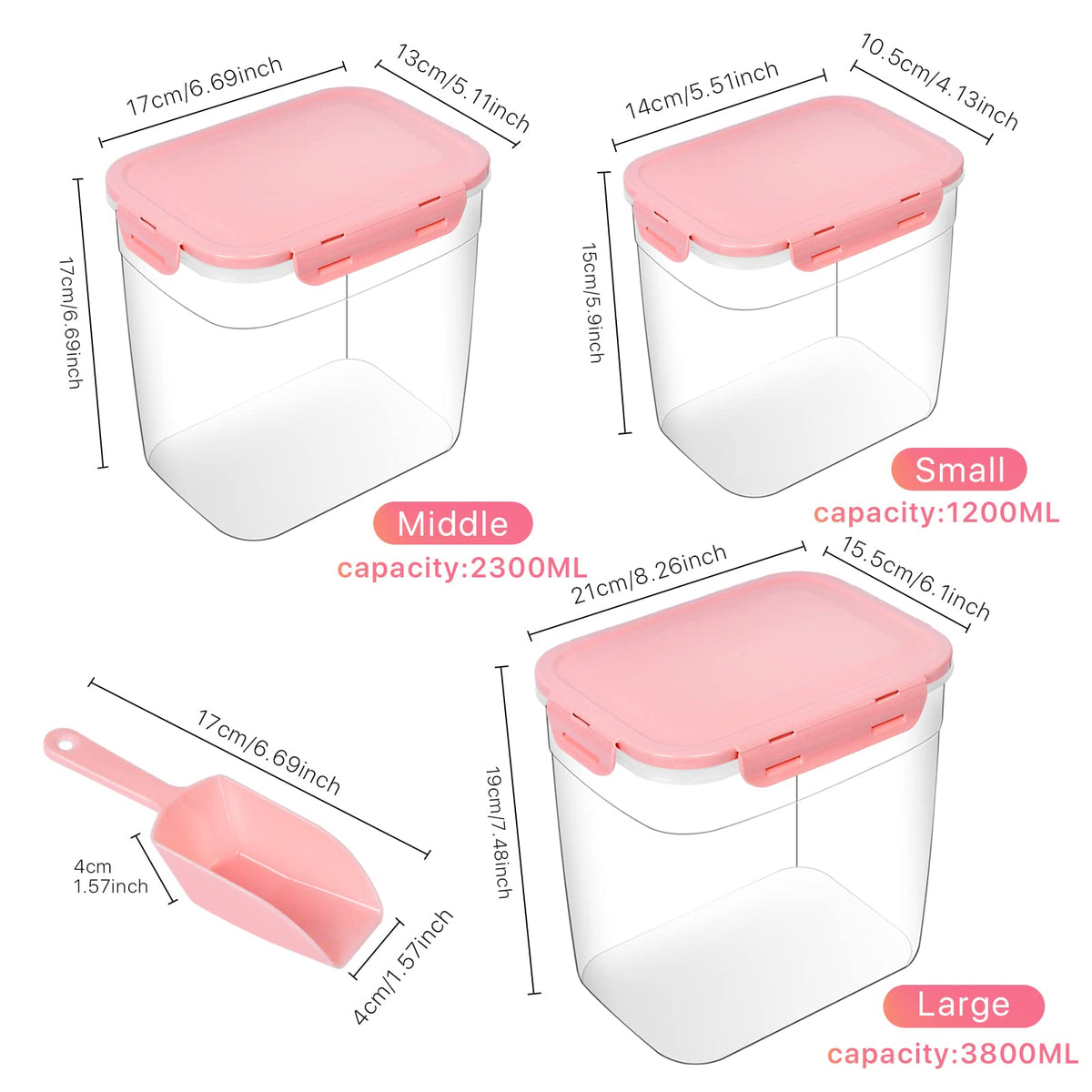 3 Pieces Plastic Pet Food Storage Containers with Spoon G466