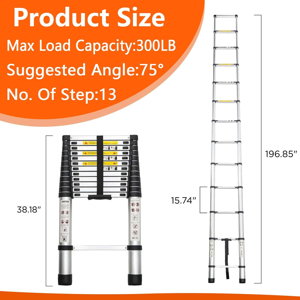 16.5 FT Aluminum Telescopic Ladder 330lbs Capacity V747278