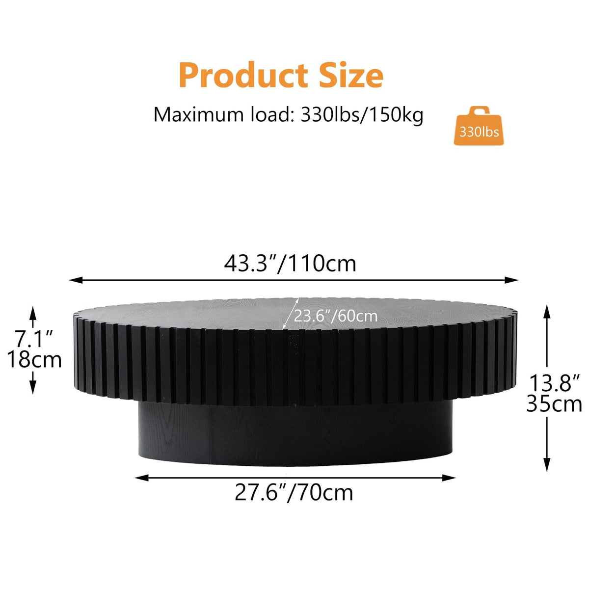 Black Modern Wood Oval Coffee Table Y380367