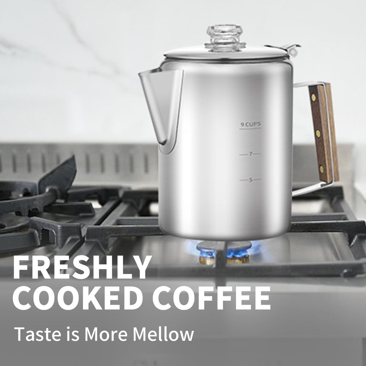 9 Cups Stainless Steel Coffee Percolator with 100pcs Coffee Filters U52988