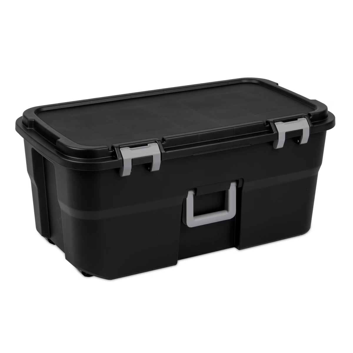 22 Gallon Black Wheeled Plastic Storage Trunk with Lids I894092