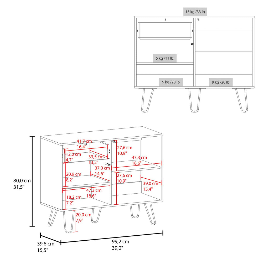 White Console Table with Two Cabinets, One Drawer and Four Shelves H16078