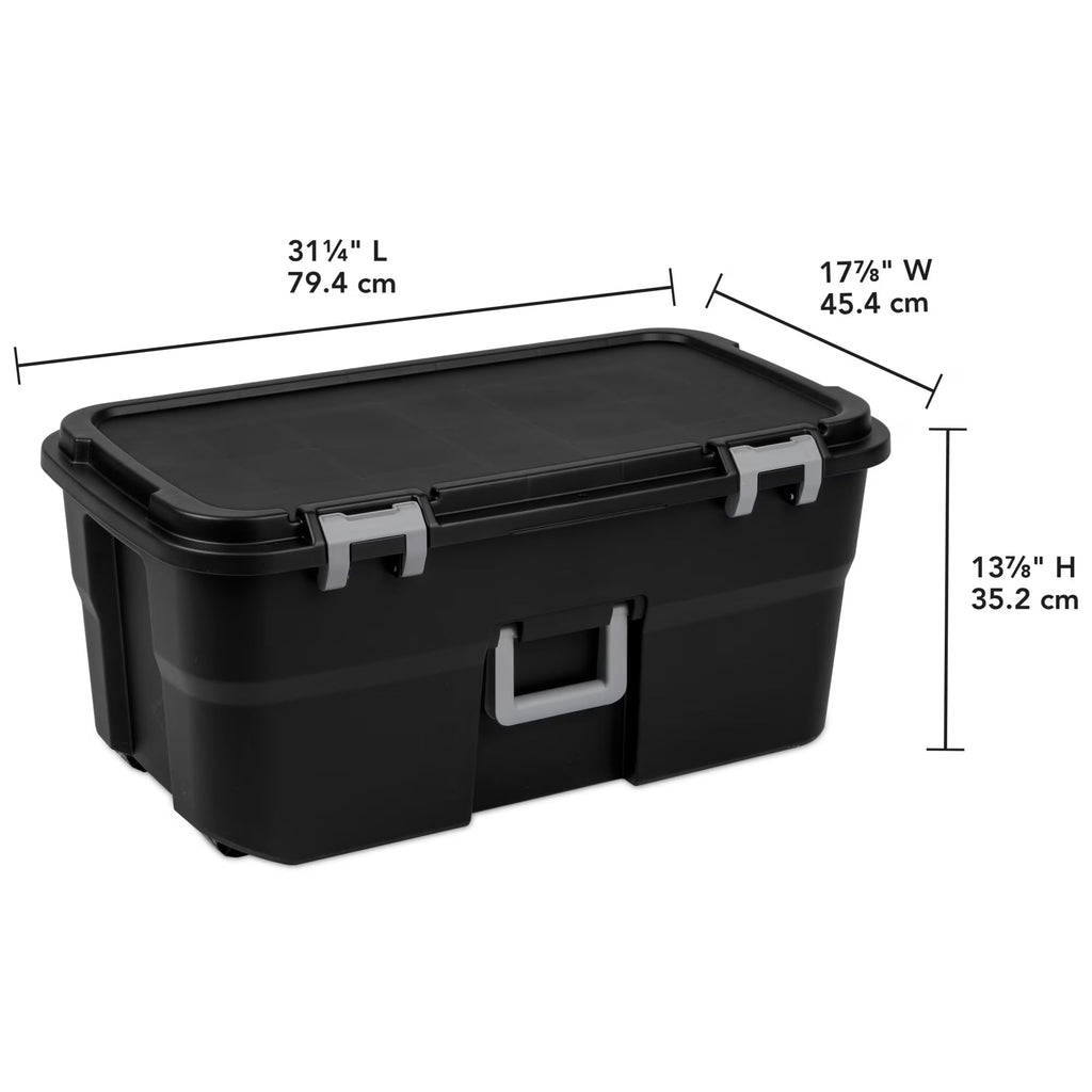 22 Gallon Black Wheeled Plastic Storage Trunk with Lids I894092