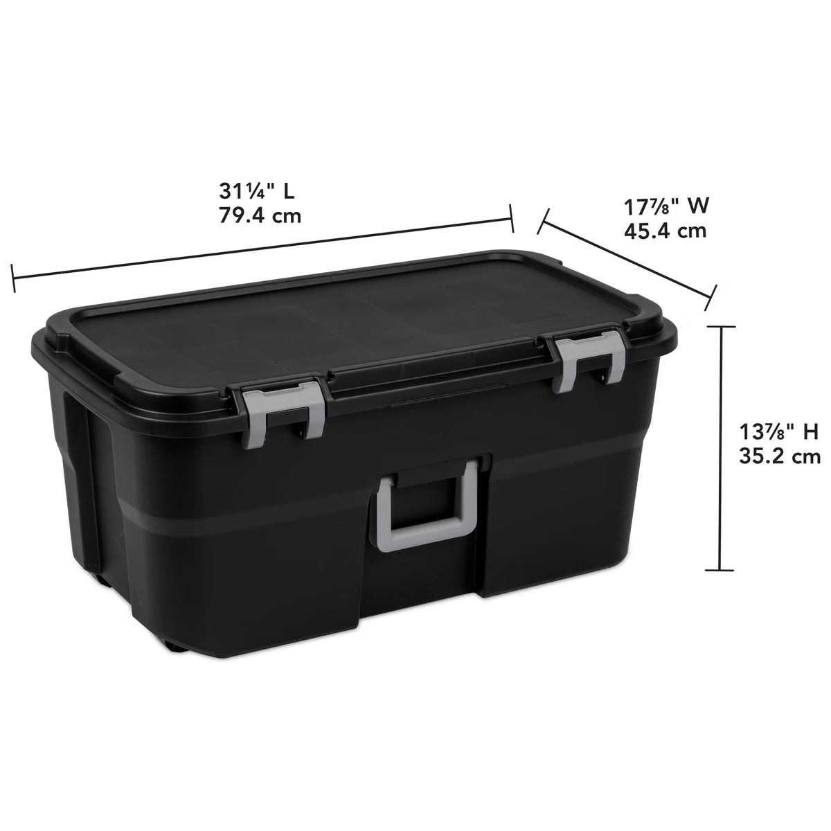 22 Gallon Black Wheeled Plastic Storage Trunk with Lids I894092