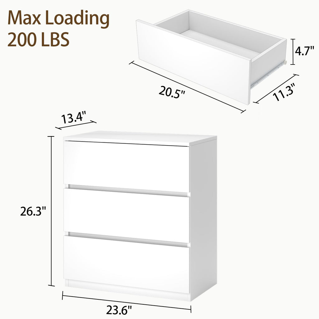 White 3 Drawer Wood Dresser P334