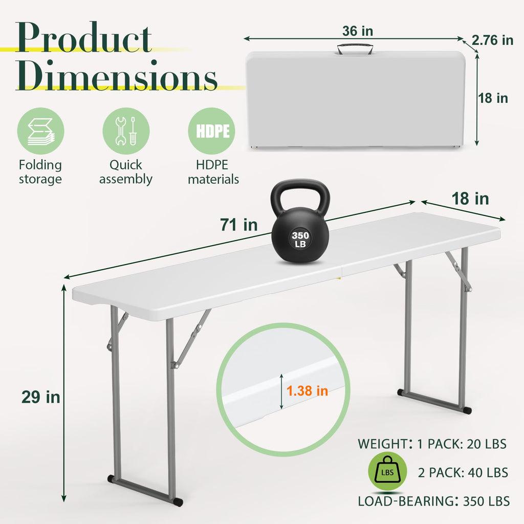6 ft Narrow Folding Table with Handle & Safety Locks V225853