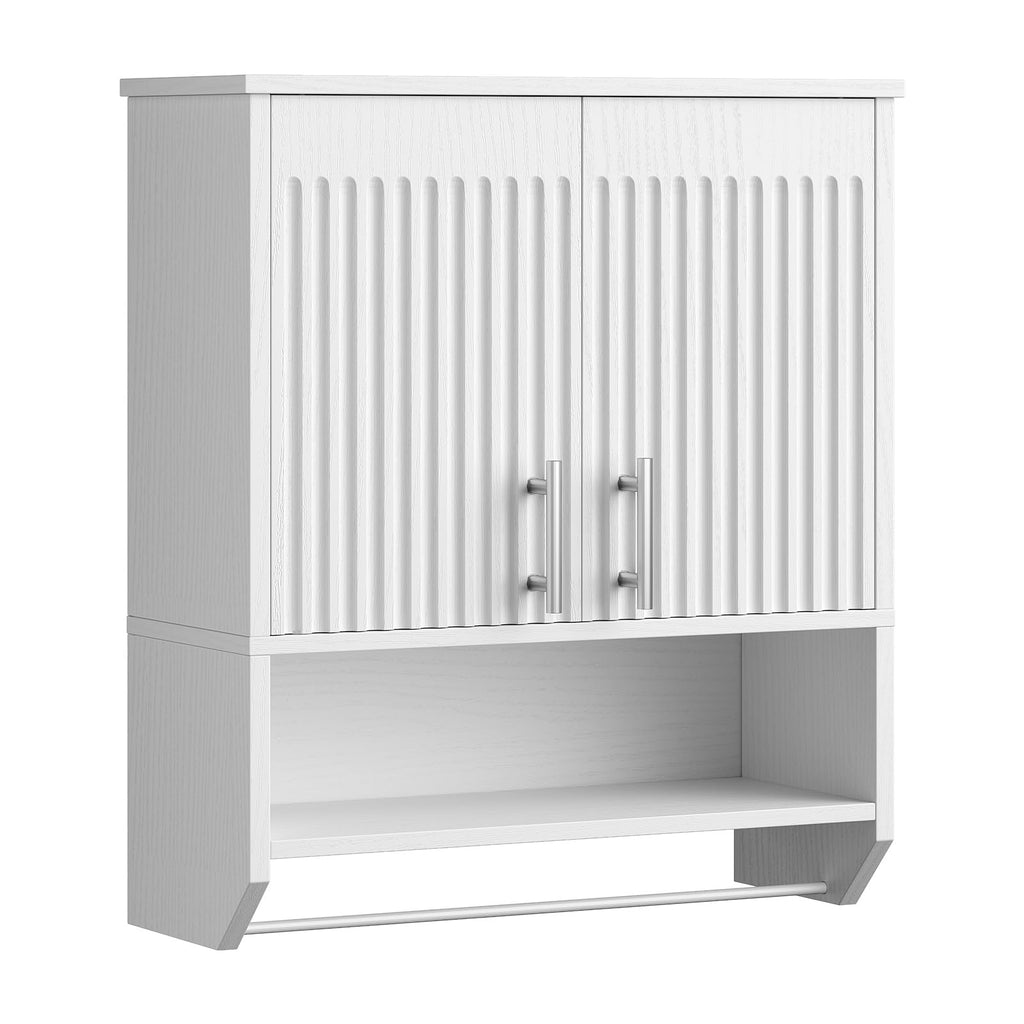 White Fluted Bathroom Wall Cabinet with Towel Rack M8240