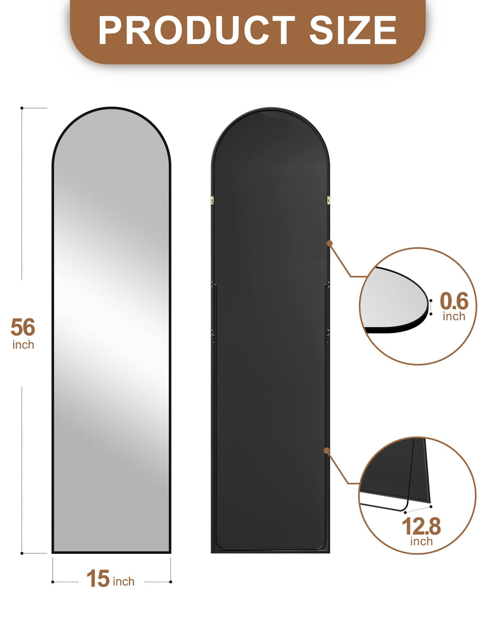 Arched Full Length Black Floor Mirror with Stand J944