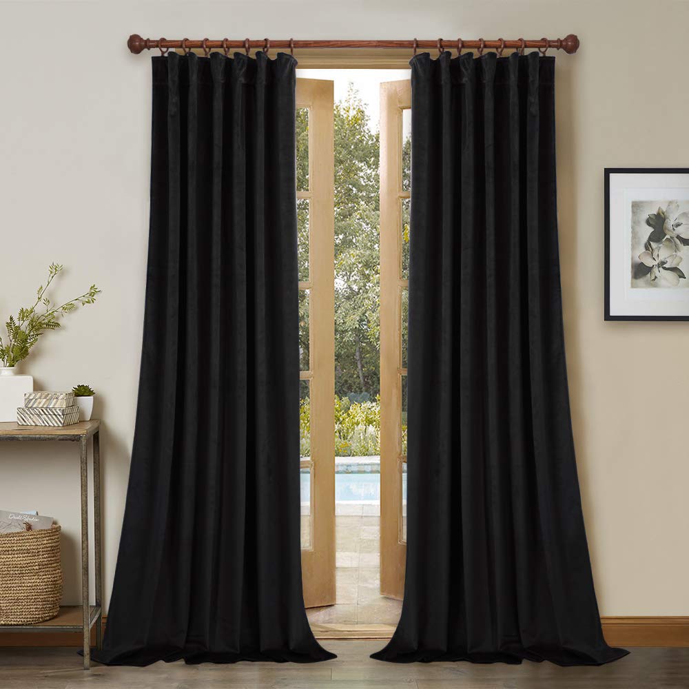 Black Velvet Blackout Curtains 2 Panels K8362