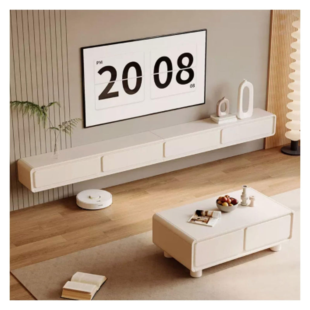 Cream White Floating TV Stand with Drawers S958