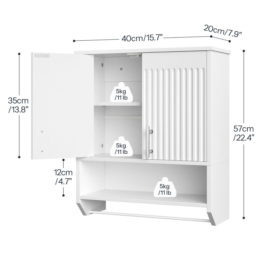 White Fluted Bathroom Wall Cabinet with Towel Rack M8240