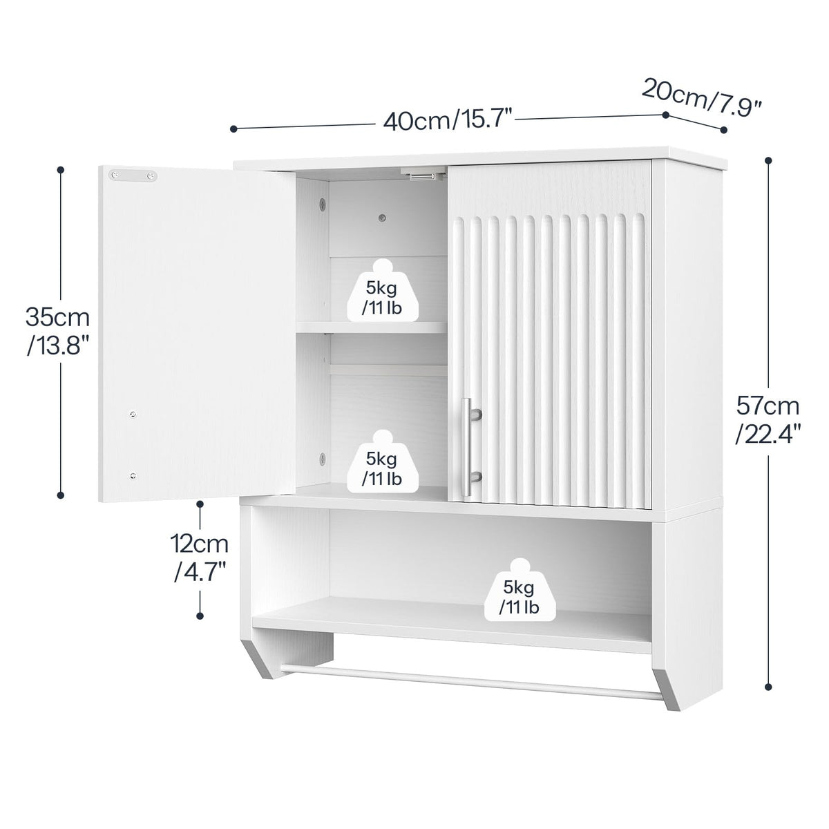 White Fluted Bathroom Wall Cabinet with Towel Rack M8240