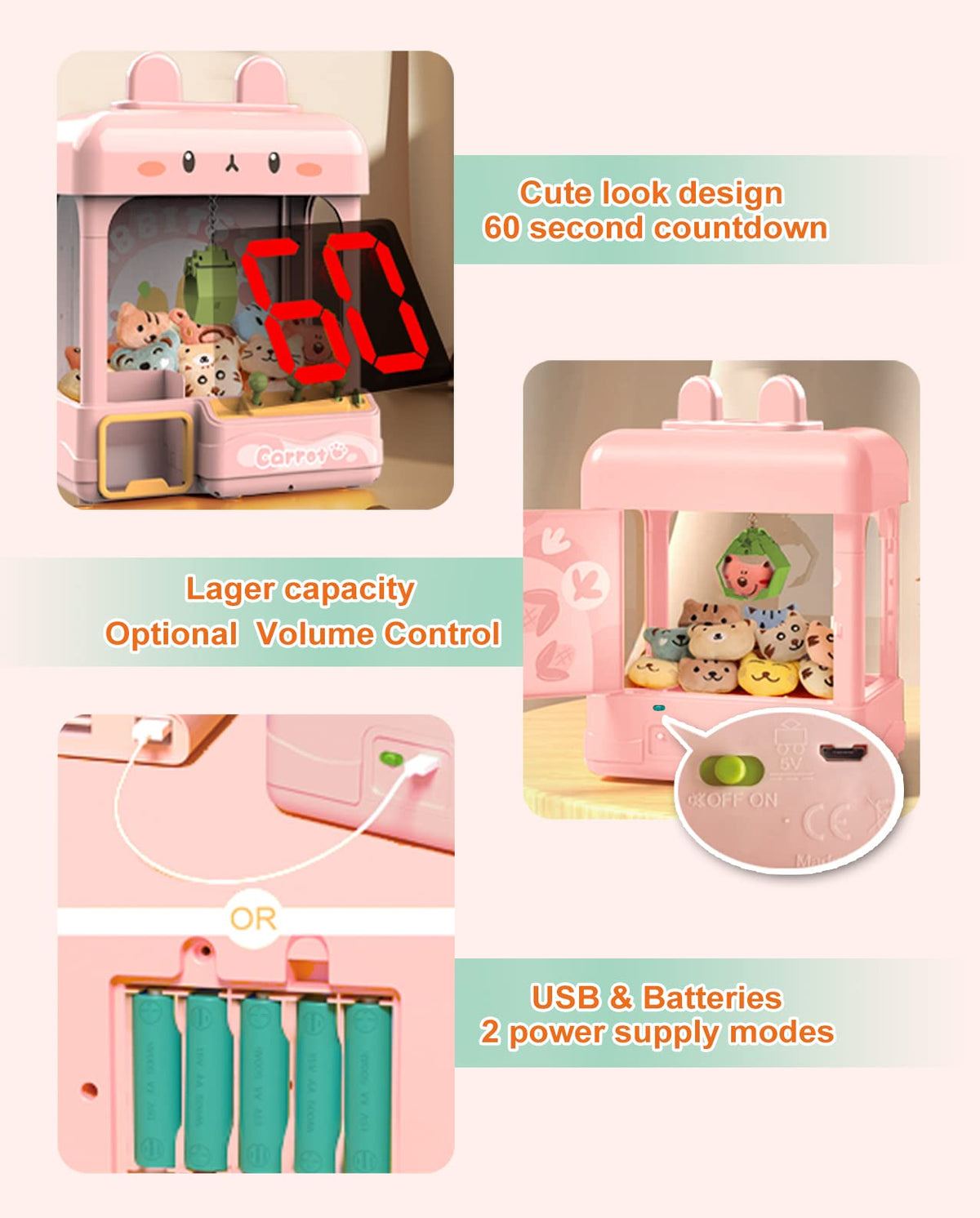Large Claw Machine with Prizes, Adjustable Sound & Light, Mini Vending Machine, Electronic Arcade Crane Game, Candy Dispenser Toy T5475