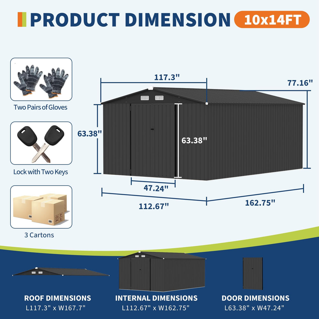 10x14 ft Metal Outdoor Storage Shed J44246