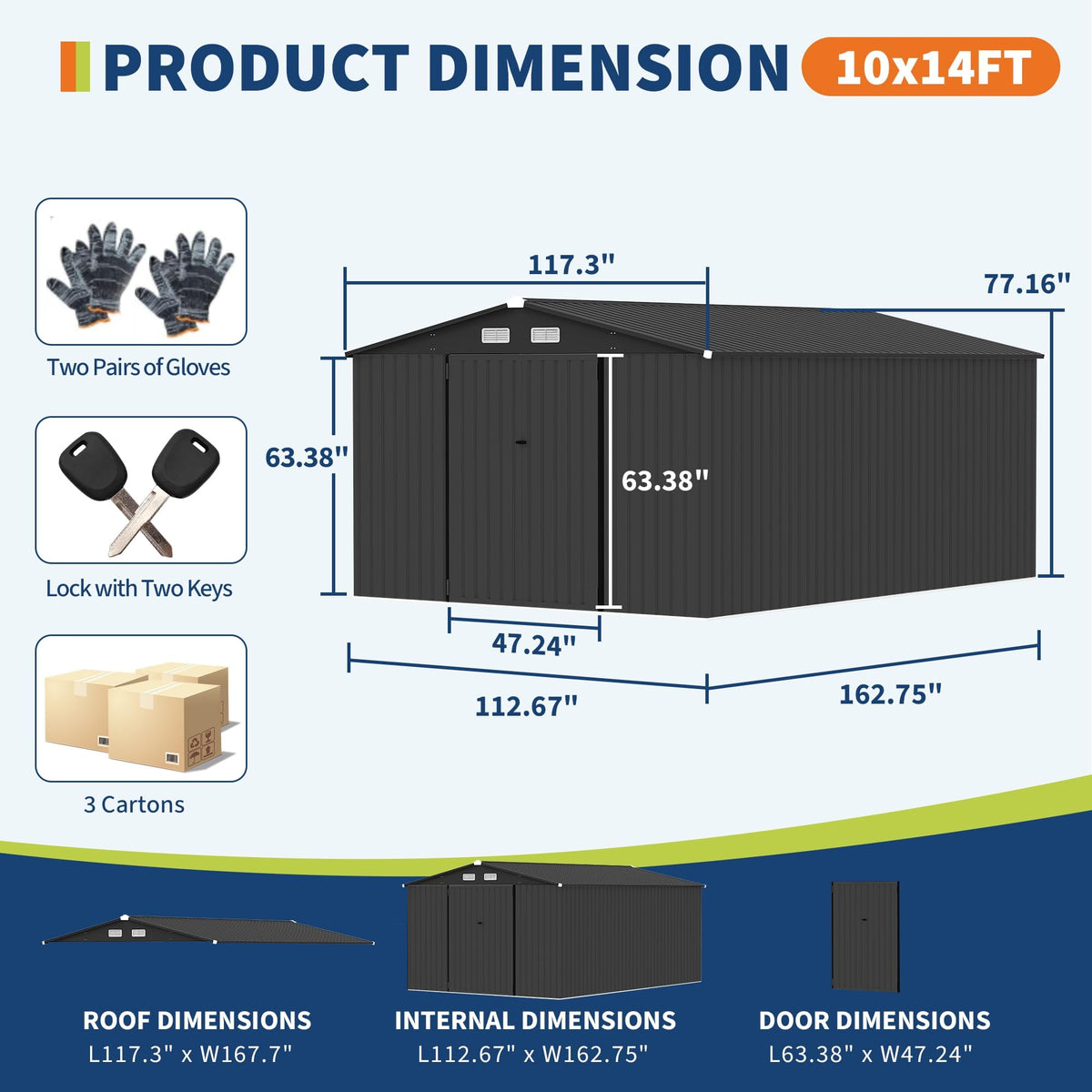 10x14 ft Metal Outdoor Storage Shed J44246