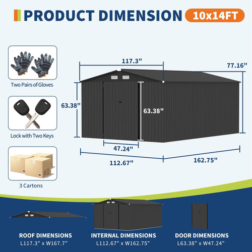 10x14 ft Metal Outdoor Storage Shed J44246
