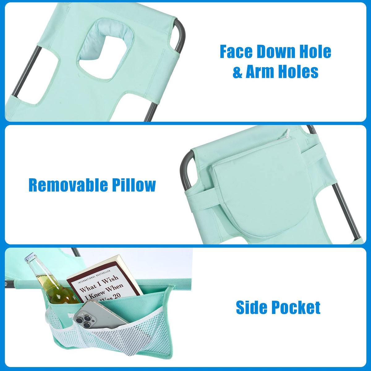 Portable Folding Beach Chair with Face Hole V45671