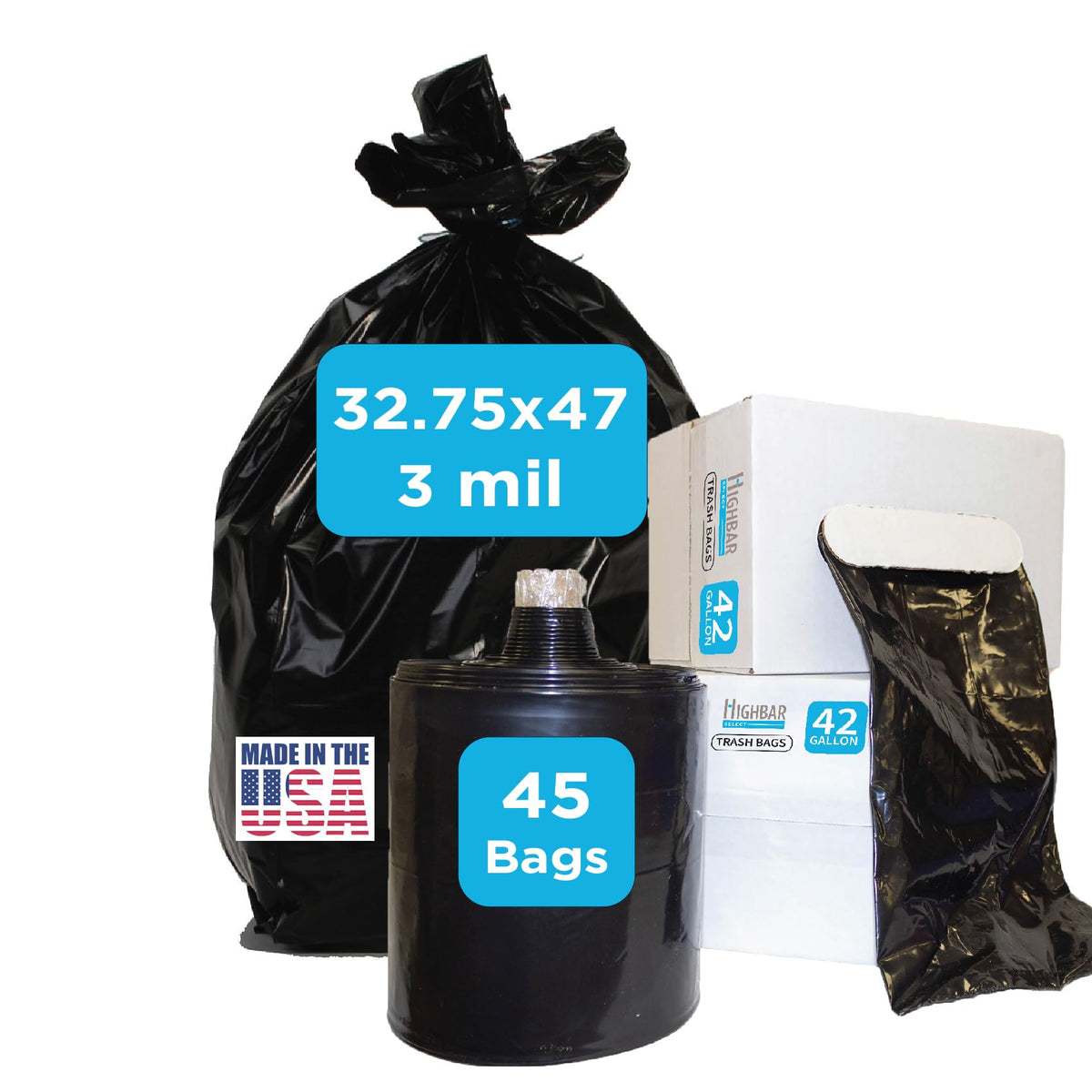 42 Gallon 3 MIL Black Heavy Duty Contractor Bags U9493