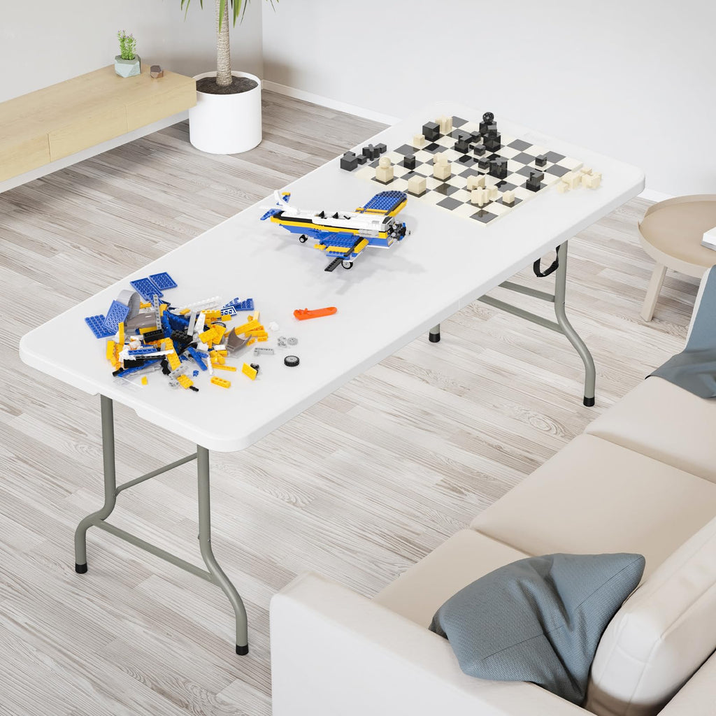 White 6-Foot Portable Plastic Folding Table 2 Pack Q241