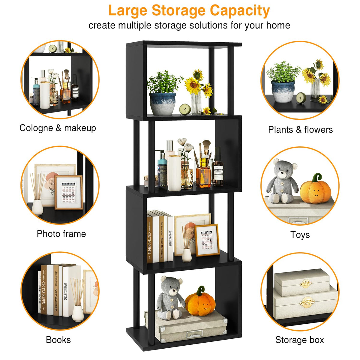 5-Tier Black Bookshelf W16135
