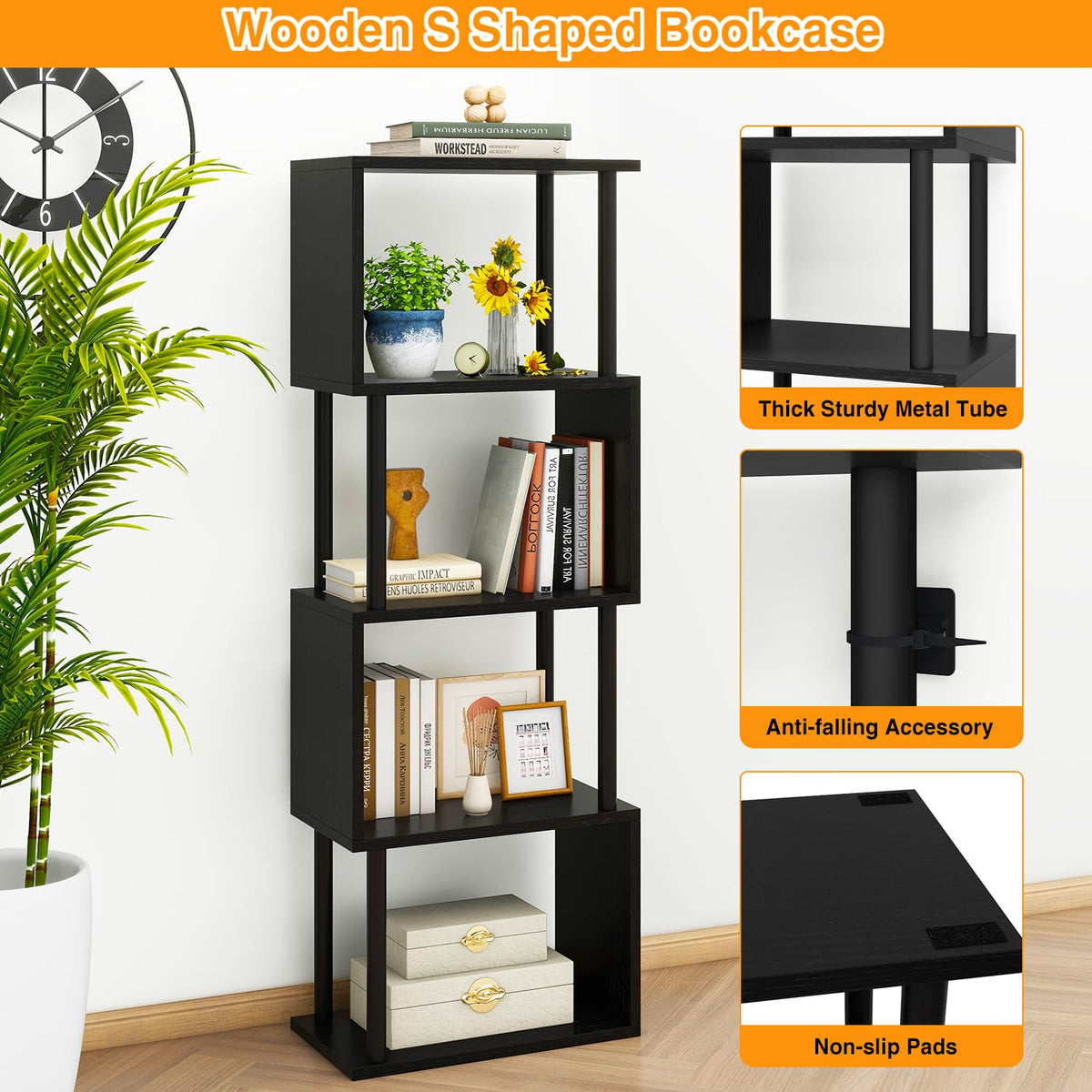 5-Tier Black Bookshelf W16135