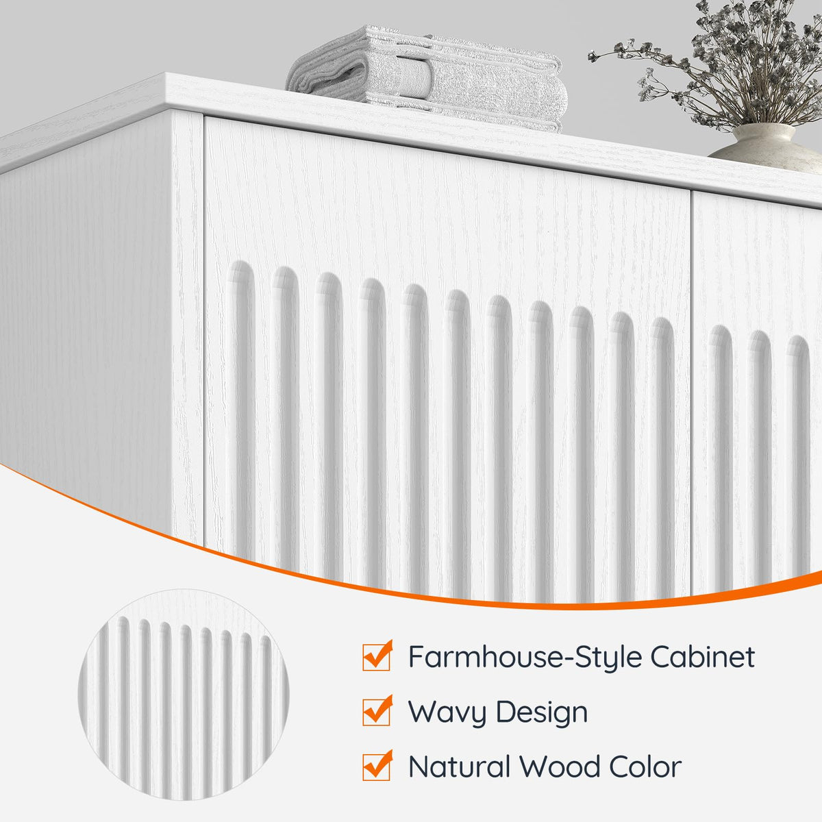 White Fluted Bathroom Wall Cabinet with Towel Rack M8240