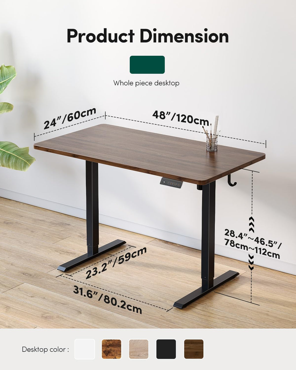 48 x 24 Black Walnut Adjustable Standing Desk Z83425