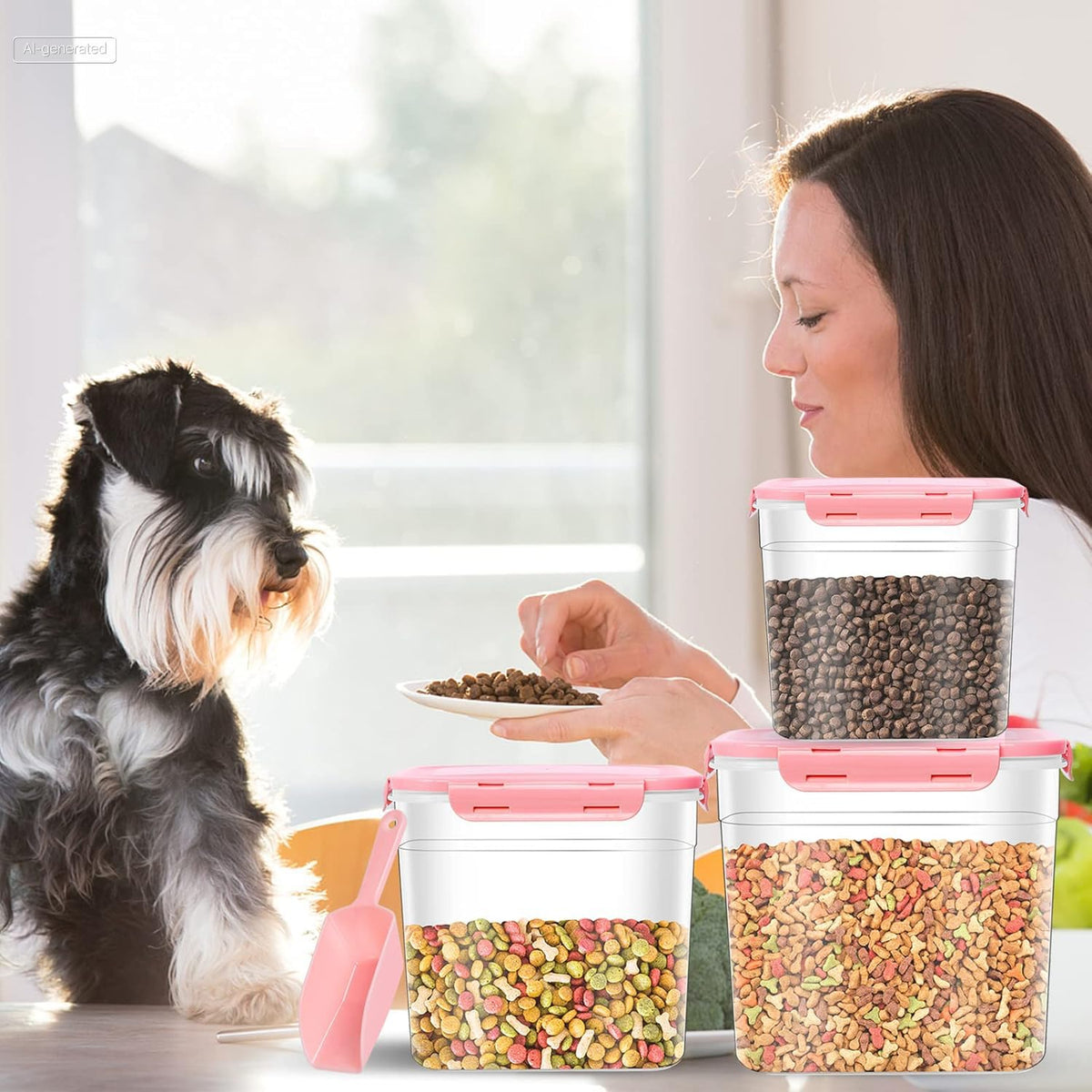 3 Pieces Plastic Pet Food Storage Containers with Spoon G466