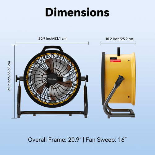 16 Inch High Velocity Floor Fan 3000 CFM Heavy Duty Metal 3-Speed N4027