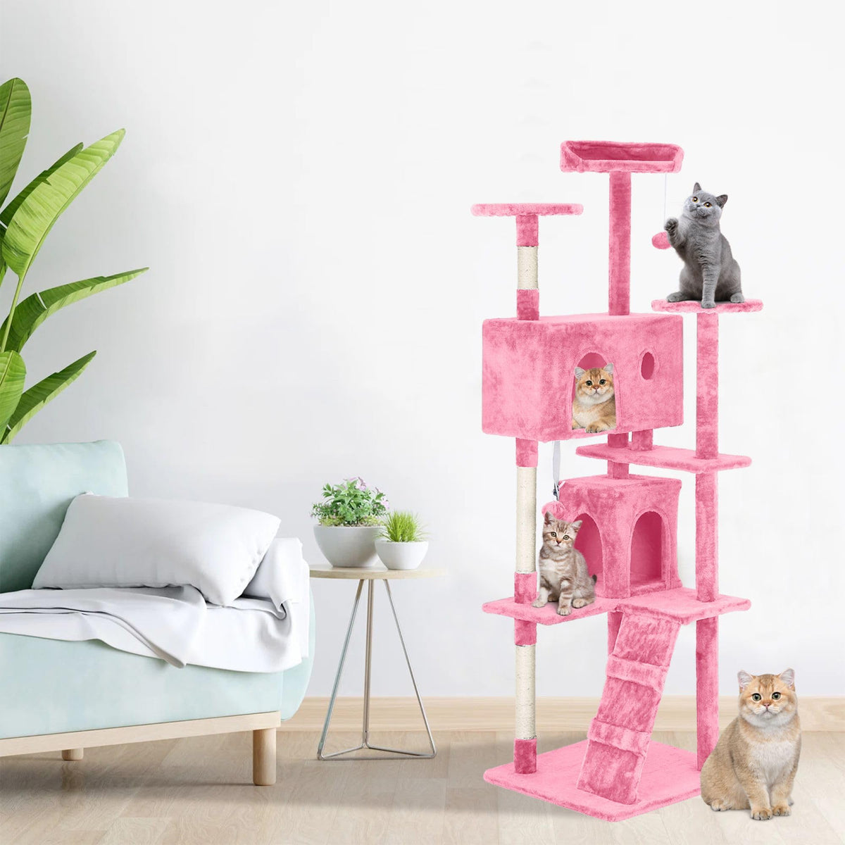 70 inch Multi-Level Cat Tree Tower with Scratching Posts T88348