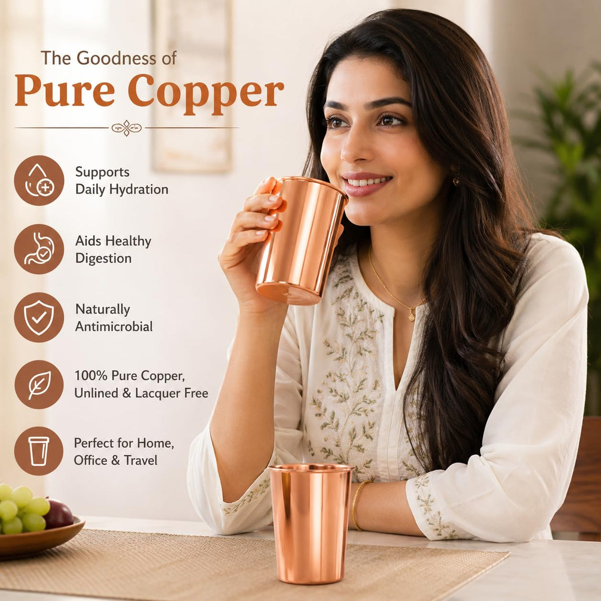 Copper Drinking Cups Set of 2, 350ml Unlined Uncoated A8279
