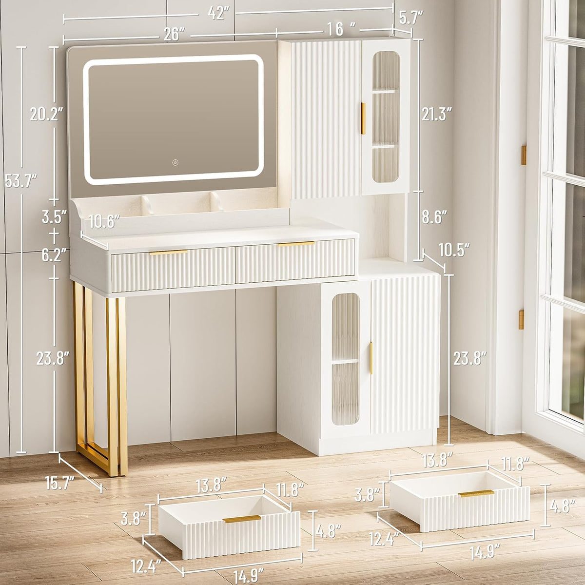 42" Makeup Vanity Desk with Mirror and Lights H1314