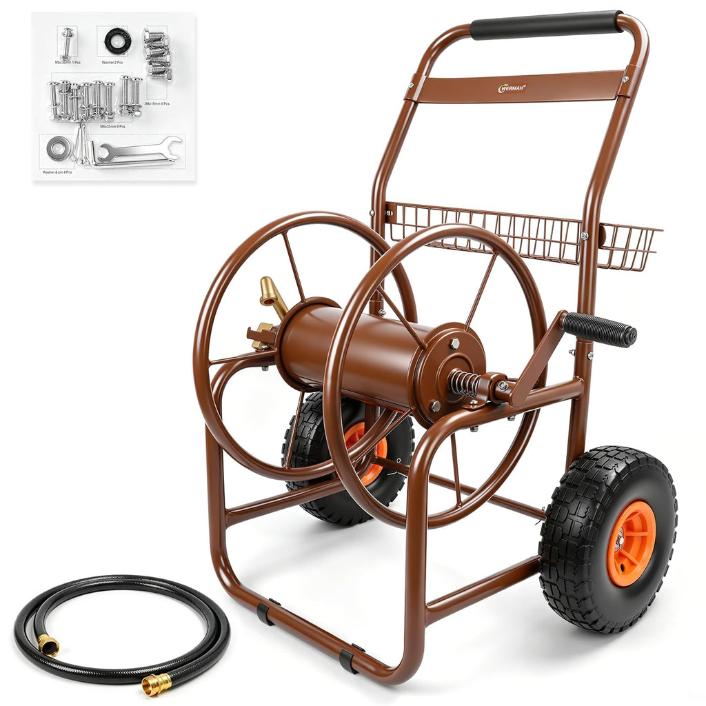 Garden Hose Reel Cart, Heavy Duty Metal with 2 Wheels, Holds 230ft 5/8" E8105