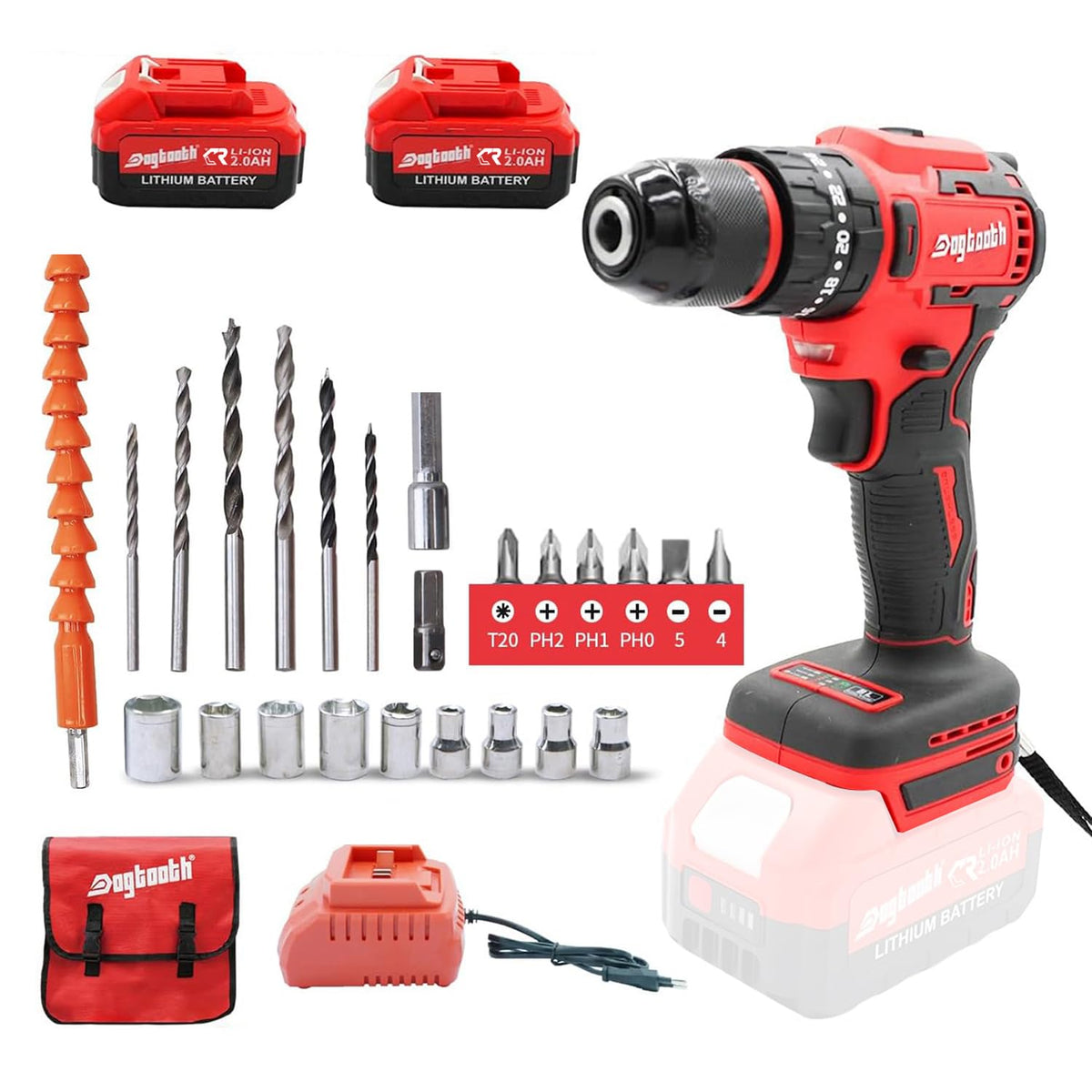 21V Cordless Drill Driver Electric Screwdriver Set with 2 Batteries and Charger J14116