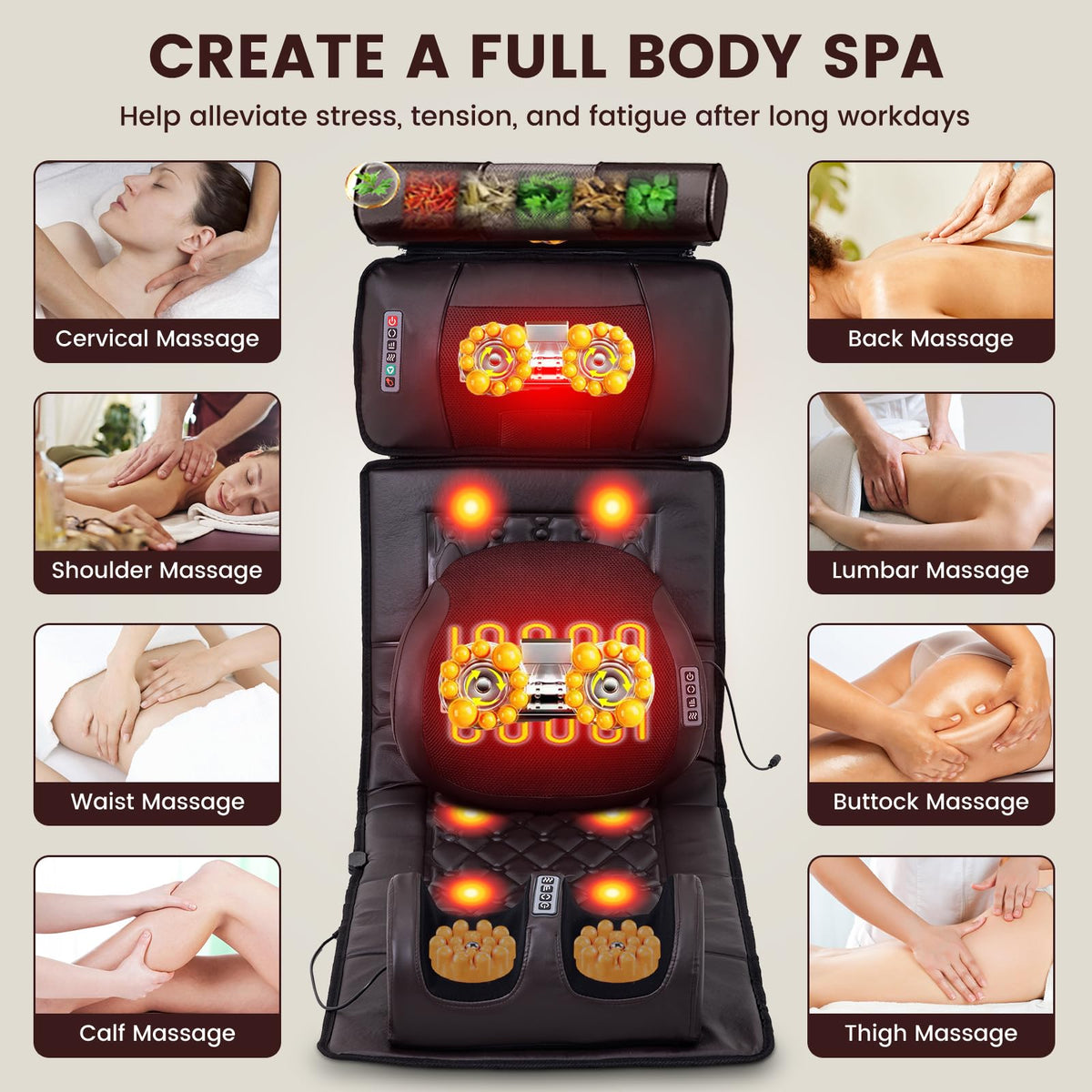 Full Body Massage Mat with 10 Vibration Heads, 9 Speeds & 3 Heat Levels R4346