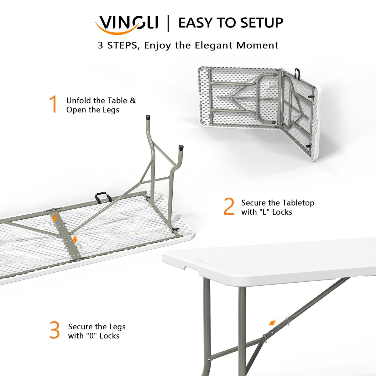 White 6-Foot Portable Plastic Folding Table 2 Pack Q241