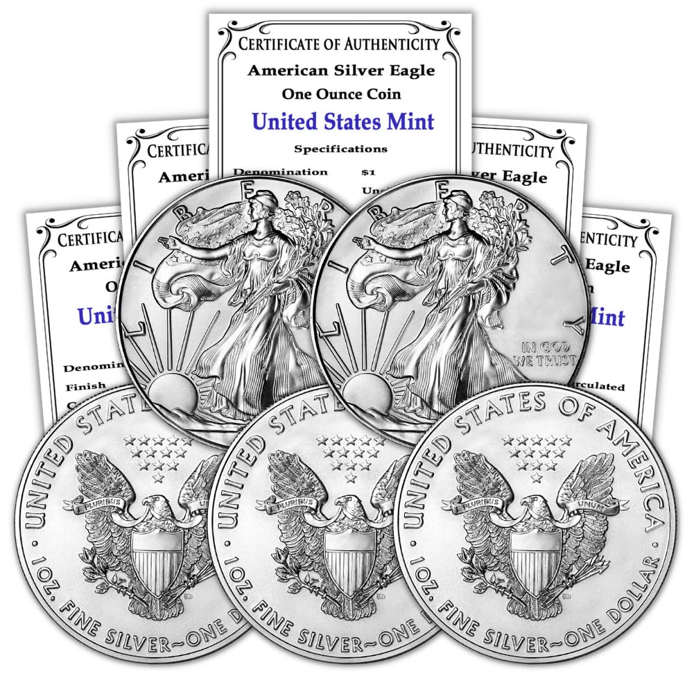 1 oz American Silver Eagle $1 Lot of 5 R716862