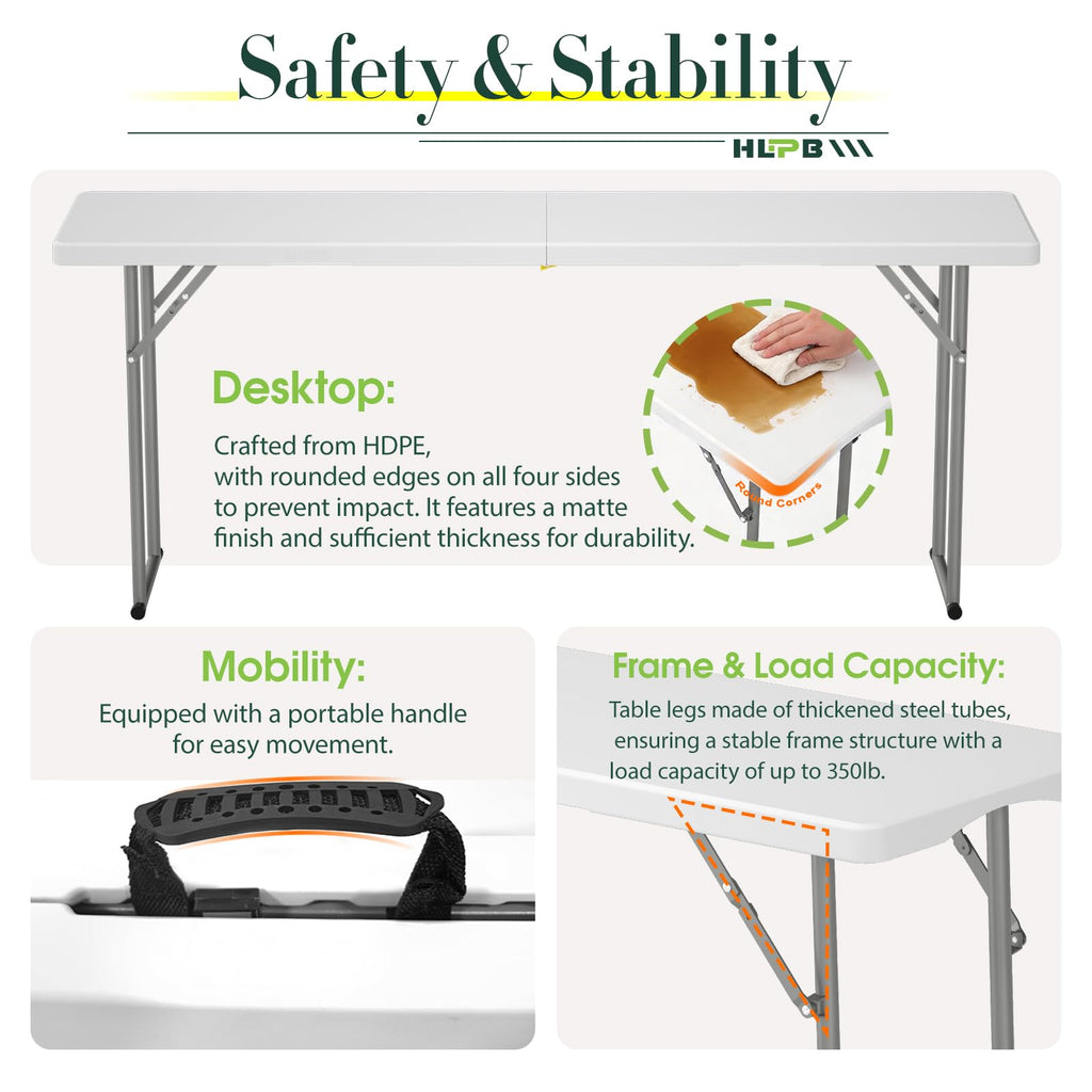 6 ft Narrow Folding Table with Handle & Safety Locks V225853