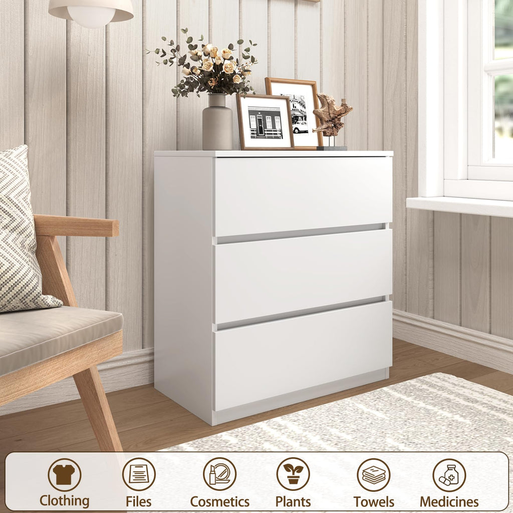 White 3 Drawer Wood Dresser P334