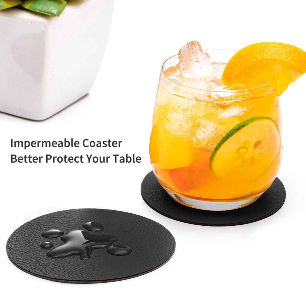 Faux Leather Drink Coasters with Holder, Set of 12 F85358